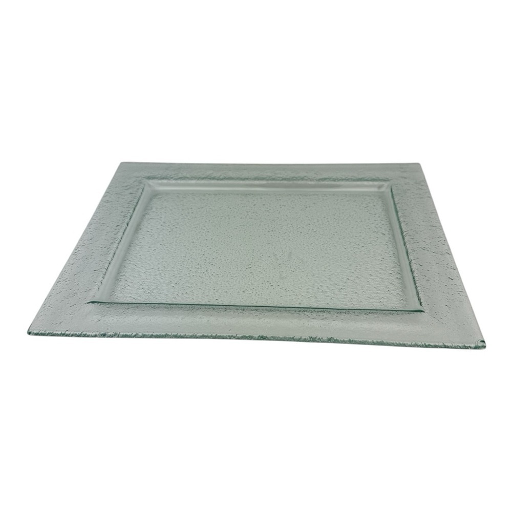 Vintage Fused Glass Platter Textured Clear Green Glass